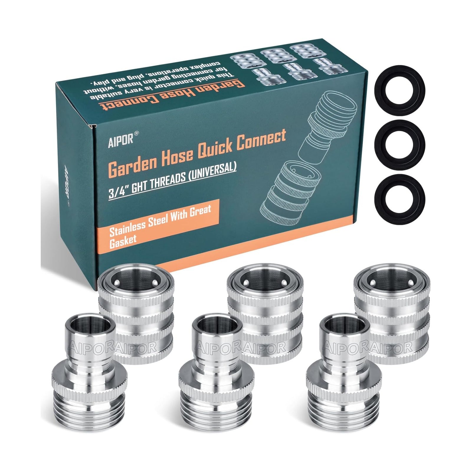 3 Pack Upgraded Version Quick Connect Hose Fittings, Stainless Steel Garden Hose Quick Connector, Universal Fit 3/4