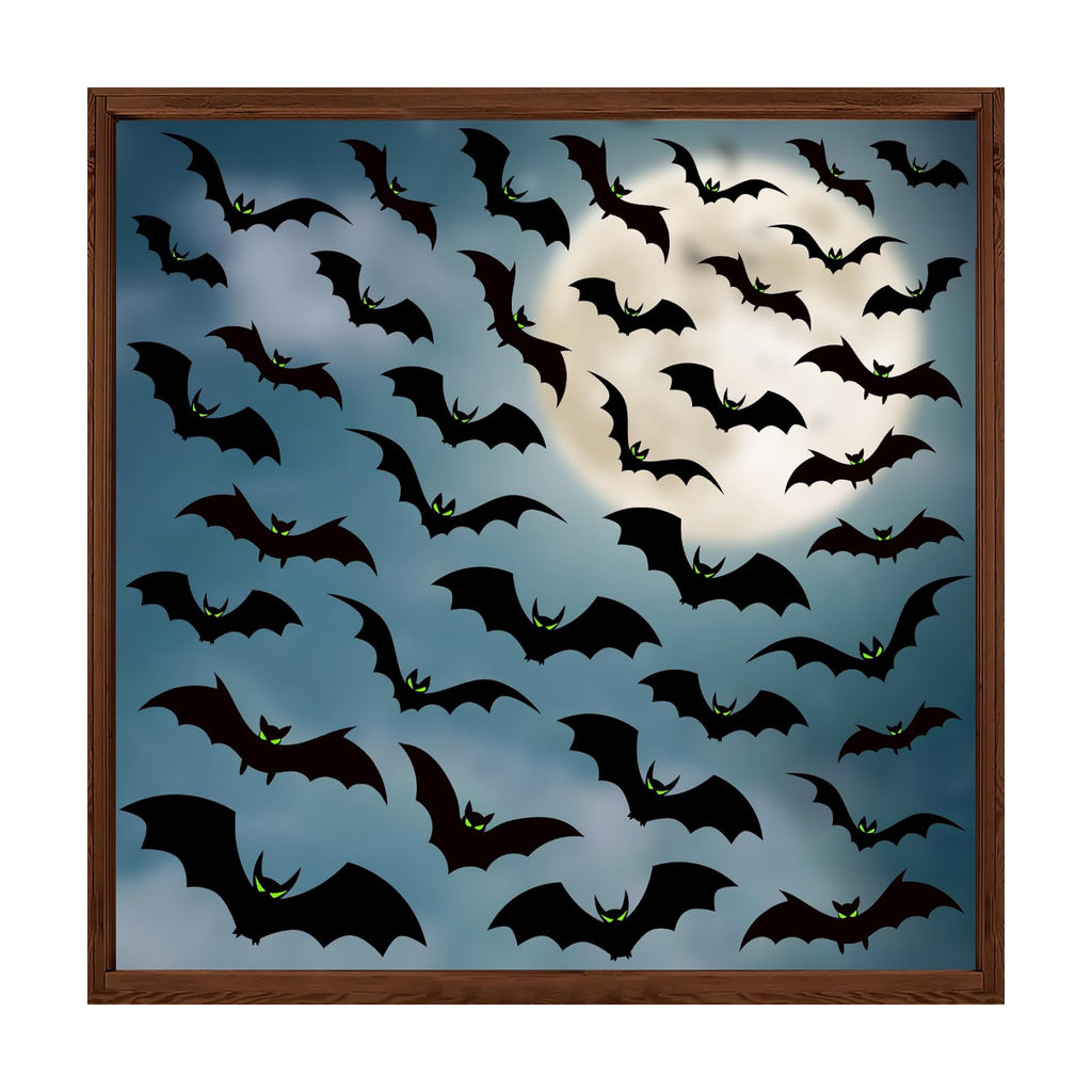 6 Sheets Halloween Window Clings Large Scary Bats Silhouette Window Decals Black Bats with Glow Eyes Windows Stickers Double Sided Windows Decoration for Home School Office Glass Halloween Party Decor
