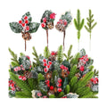 Yunlly 60 Pcs Christmas Pine Picks Holly Berry Pinecones, Snow Style