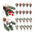 Sanwuta 20 Pcs Christmas Berry Pick with Pinecone, Frosted Red, White