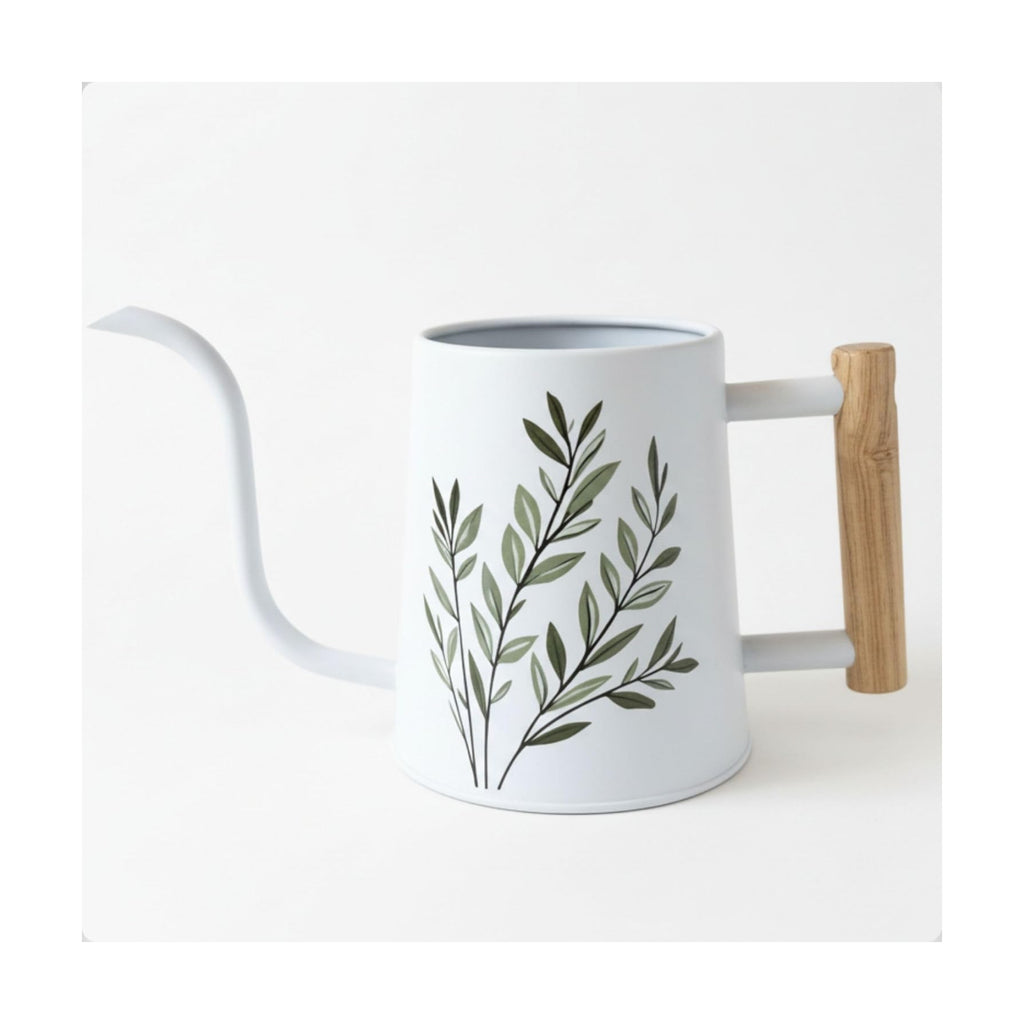 Metal Small Indoor Watering Can with Long Spout & Real Wood Handle, 35oz | Long Spout, Stainless Steel, Real Wood
