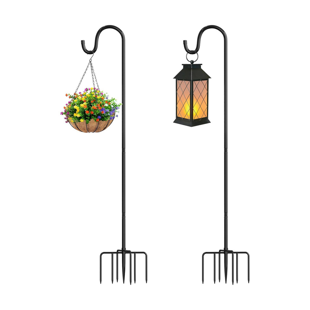 76″ Adjustable Shepherd Hook for Outdoor, Heavy Duty Bird Feeder Pole with 7-Prong Base, Metal Garden Hook for Hanging Lanterns Solar Lights String Lights Plants Wind Chimes Hummingbird Feeder（2‑Pack）
