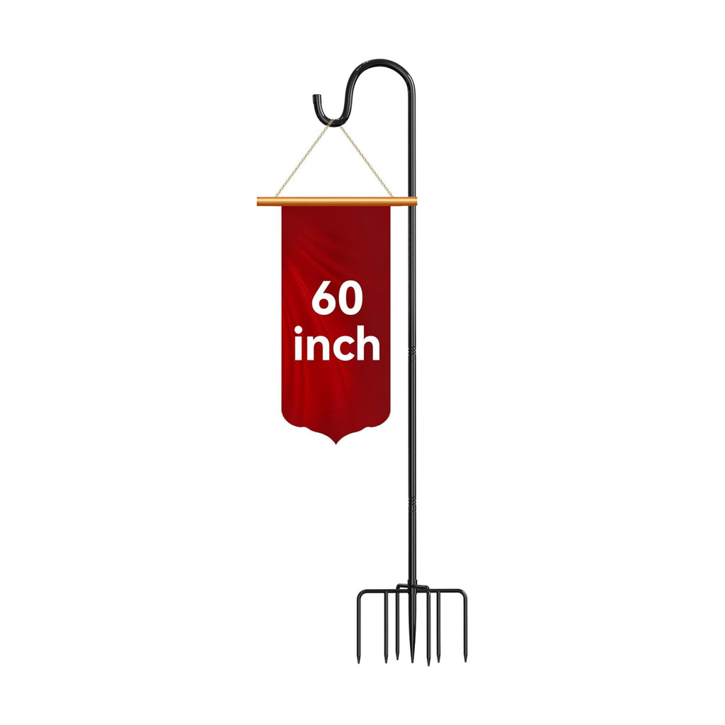60″ Adjustable Shepherd Hook for Outdoor, Heavy Duty Bird Feeder Pole with 7-Prong Base, Metal Garden Hook for Hanging Lanterns Solar Lights String Lights Plants Wind Chimes Hummingbird Feeder（1‑Pack）