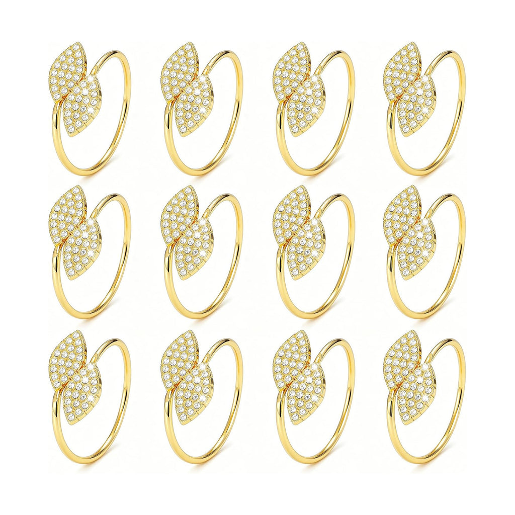 KPOSIYA Gold Napkin Rings Set of 20, Diamond Leaf Napkin Holder