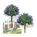27.55'' Artificial Lavender Topiary Trees, 2 Sets Faux Boxwood Topiary with Spikes,Fake Shrubs Plants for Outdoor Planters, UV Resistant Round Topiary Bush Pot Filler for Front Porch Garden Home Decor