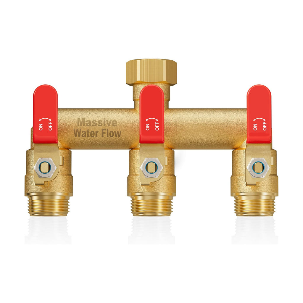 3 Way Hose Splitter, Heavy Duty Full Flow Garden Water Hose Bib Spigot Splitter, Brass Rust and Freeze Resistant