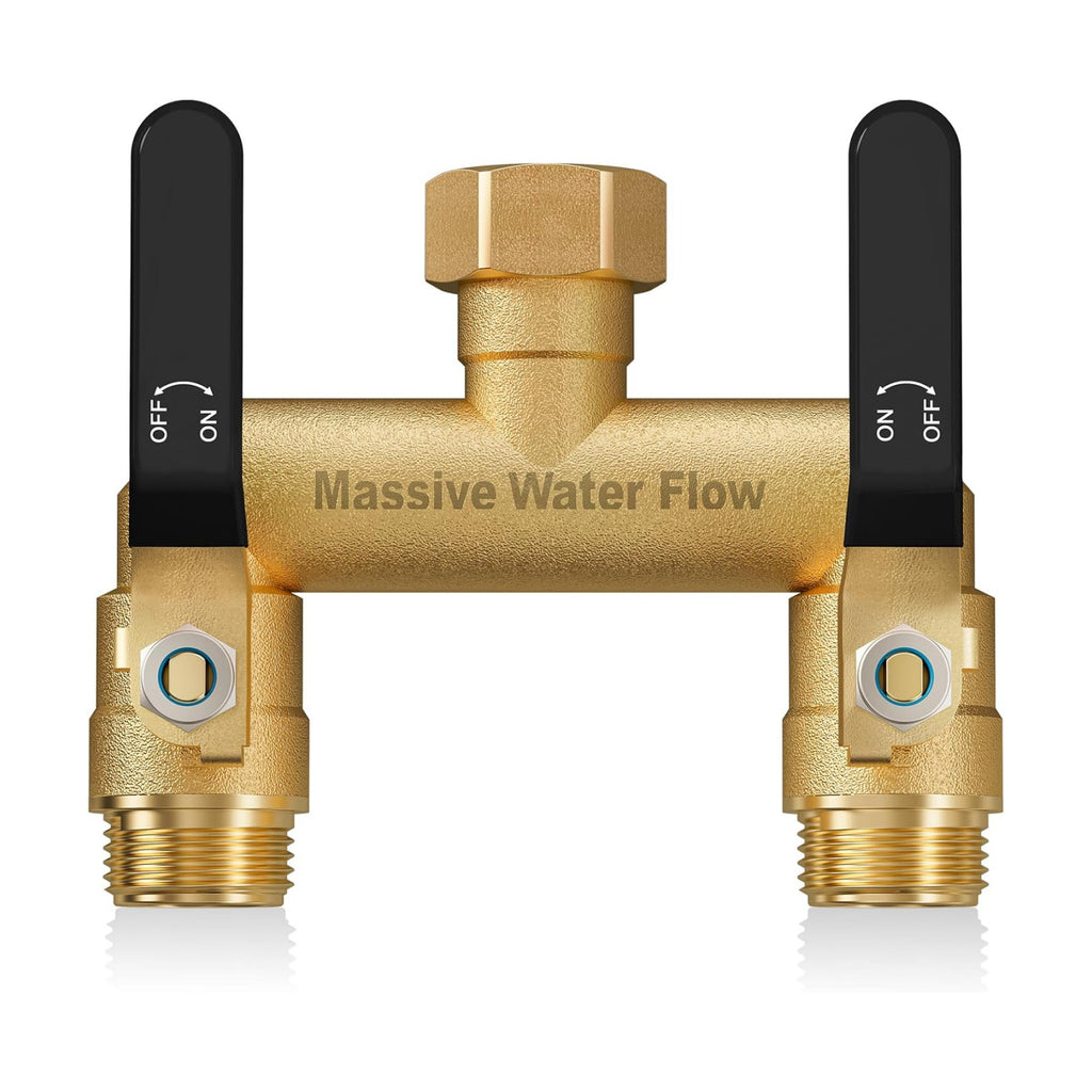 Hose Splitter 2 Way Heavy Duty, Full Flow Garden Hose Splitter with 2 Long Metal Handles, Brass Rust and Freeze