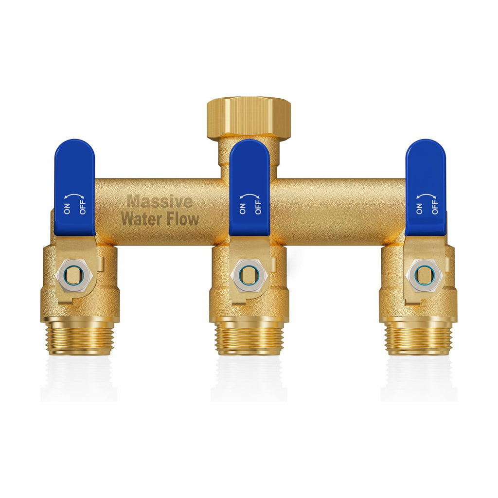 3 Way Hose Splitter, Heavy Duty Full Flow Garden Water Hose Bib Spigot Splitter, Brass Rust and Freeze Resistant