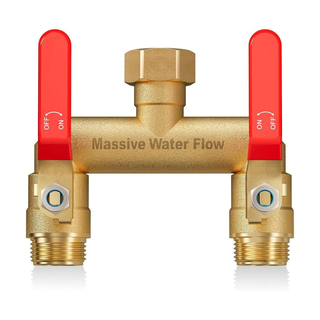 Hose Splitter 2 Way Heavy Duty, Full Flow Garden Hose Splitter with 2 Long Metal Handles, Brass Rust and Freeze