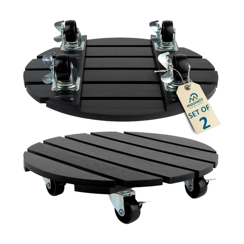 12" Plant Caddy, 2 Pack – Crafted from Recycled HDPE, 220 Lbs Capacity Dolly with 360-Degree Lockable Wheels for Plant