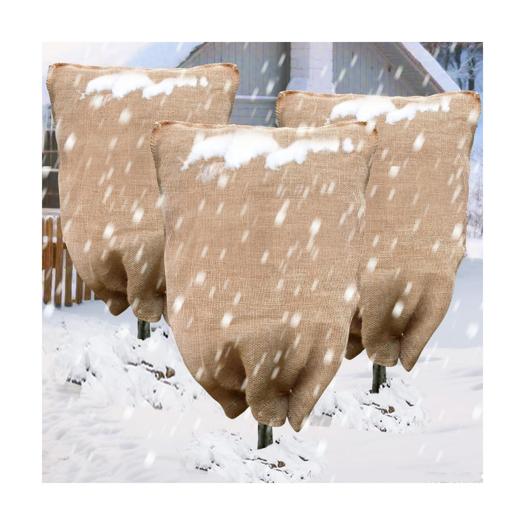 3PCs Burlap Fabric Plant Bags - 24 X 40 Inch Winter Plant Cover Freeze Protection, Reusable Burlap Sacks Plant Frost