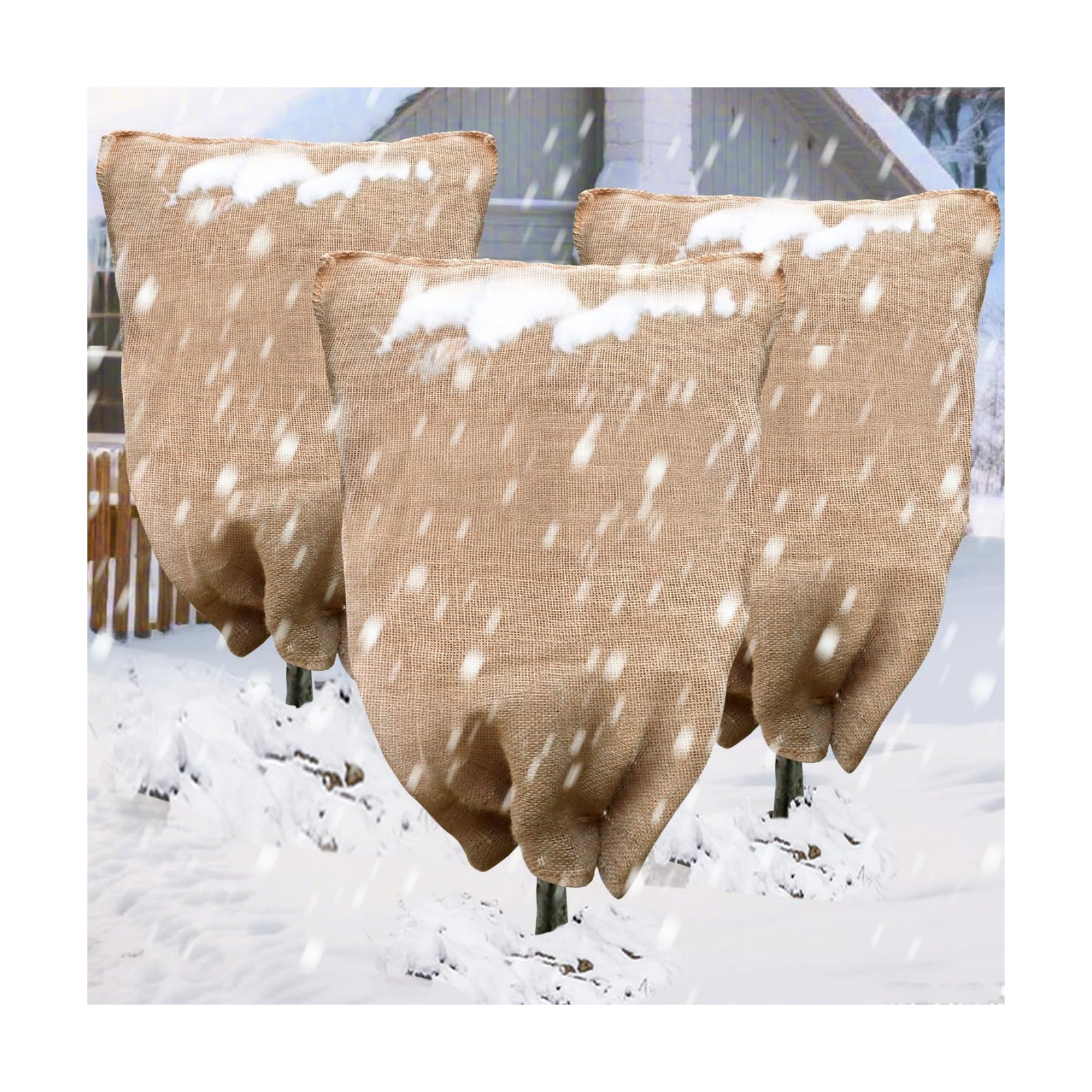 3PCs Burlap Fabric Plant Bags - 24 X 40 Inch Winter Plant Cover Freeze Protection, Reusable Burlap Sacks Plant Frost