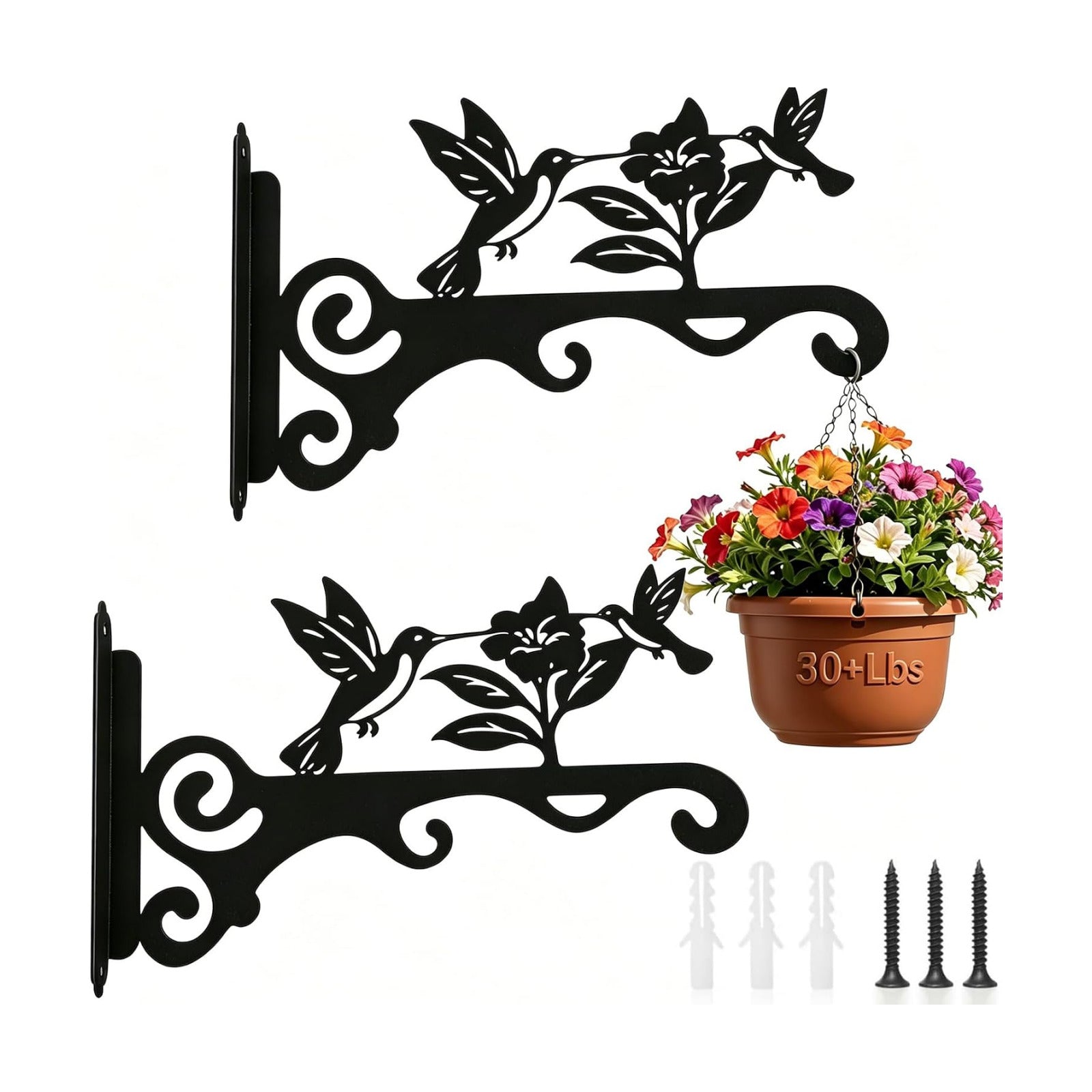 Elegant Bird Pattern Wall Hooks - 10/12/14 Inch Metal Plant Hangers for Indoor & Outdoor - Rust-Resistant Bracket for