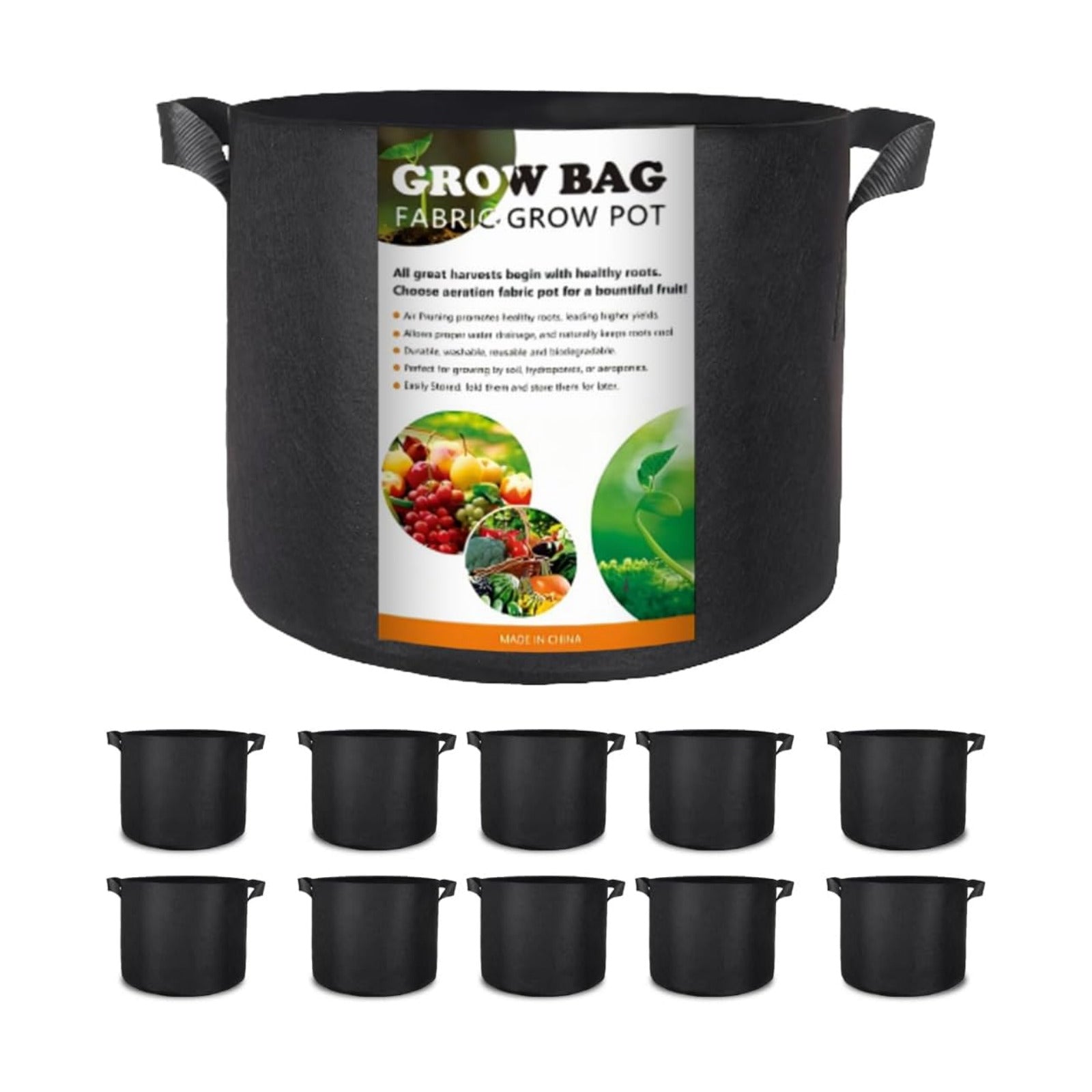 10 Pack 7 Gallon Grow Bags, Heavy-Duty 300G Thickened Non-Woven Fabric Pots with Handles for Potatoes, Mushrooms