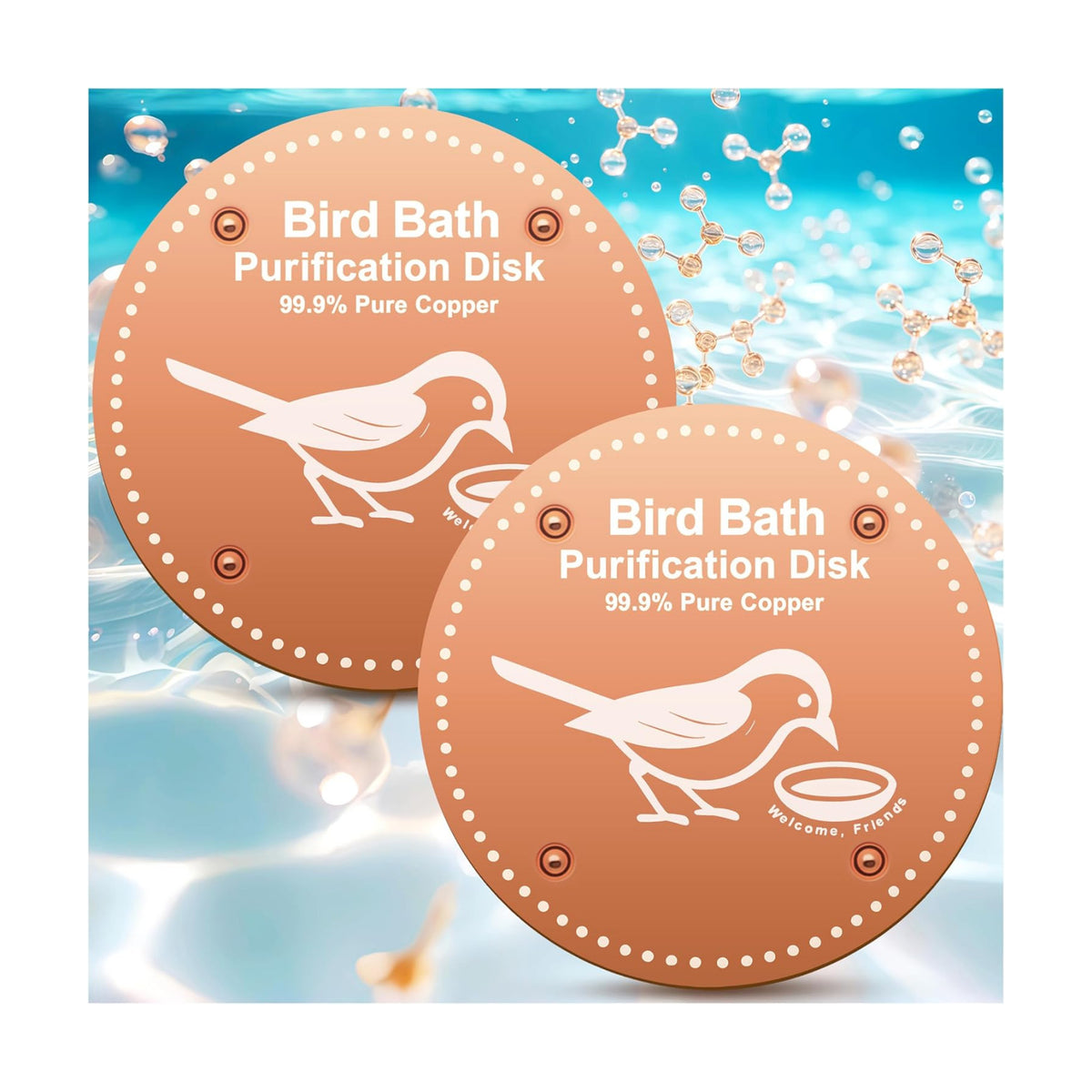 OICEME Bird Bath Purification Disk Pure Copper Outside Winter Solar Power Birdbath Wild Hummingbird Pedestal Fountain Cleaner Humming Feeder Cage Dispenser Bowl Ground Safe Garden Lover Women Gift
