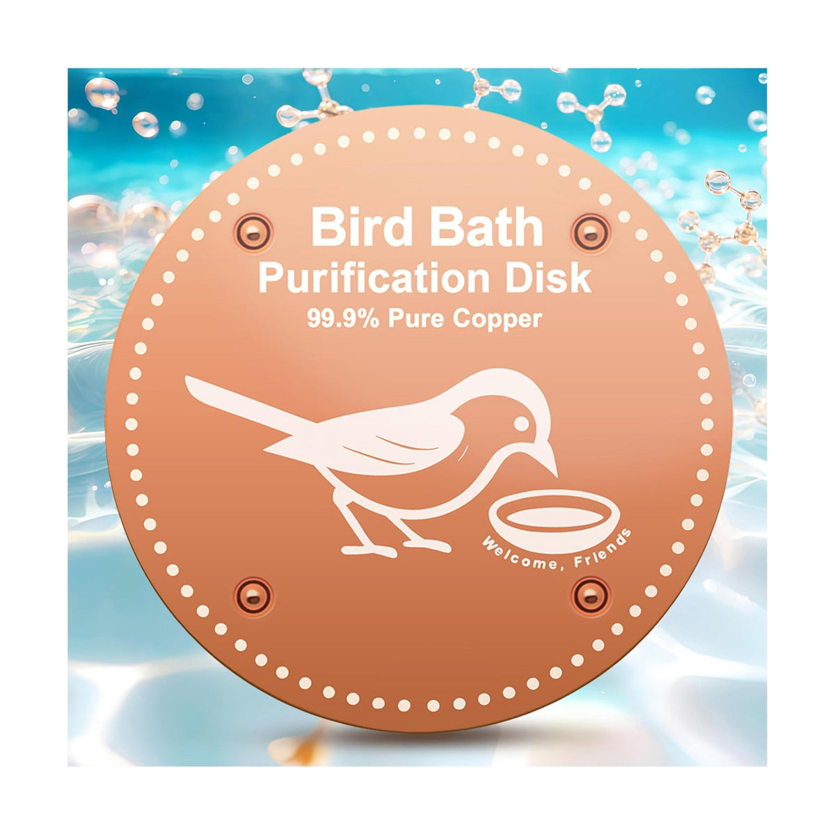 OICEME Bird Bath Purification Disc Pure Copper Outside Winter Solar Power Birdbath Disk Heater Deicer Cage Hanging Bowl Metal Warmer Railing Glass Concrete Ceramic Stone Stand Water Fountain Station