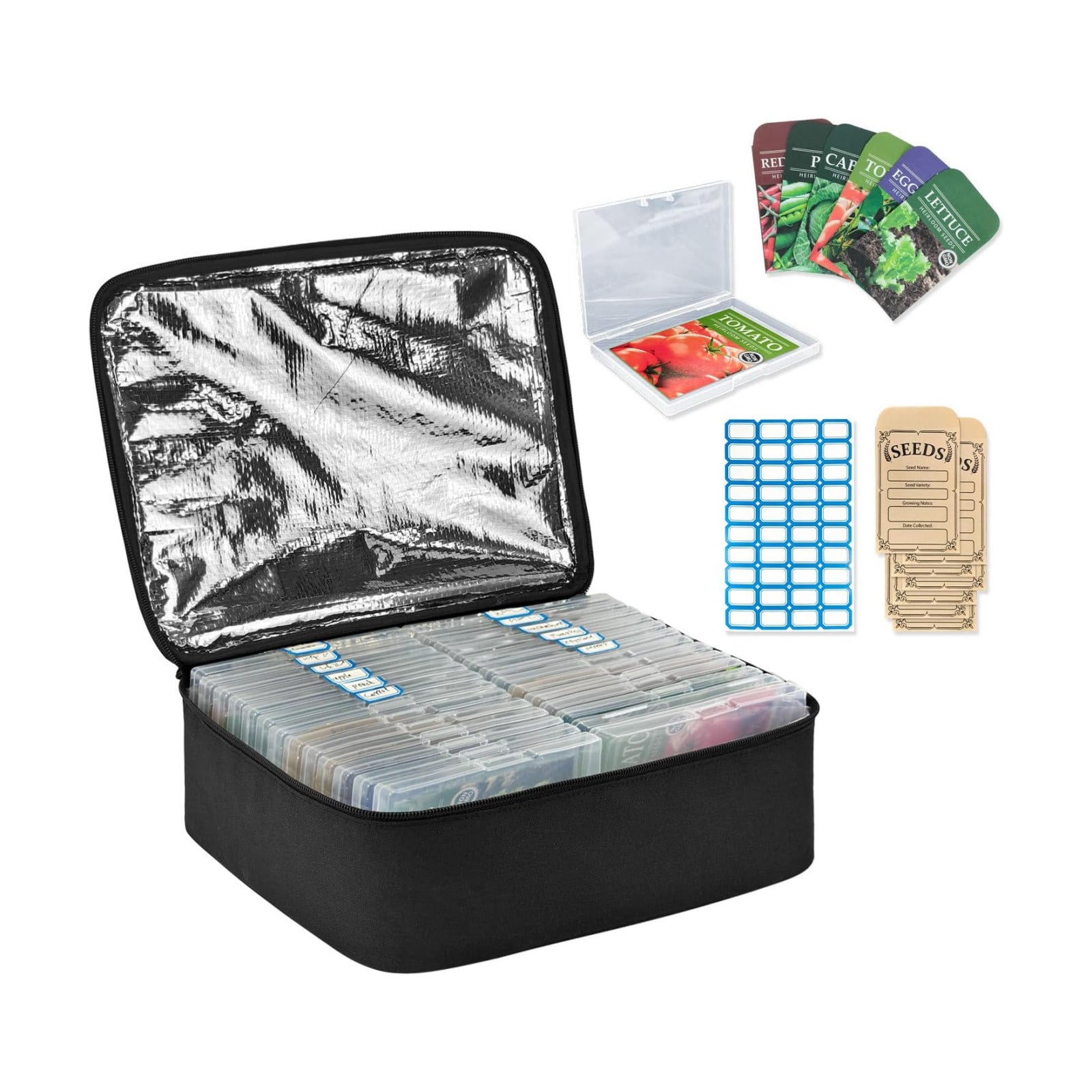 Boczif 26 Slots Seed Storage Organizer Box with Insulated Bag Seed Envelopes Bag and Label Stickers, Garden Seed