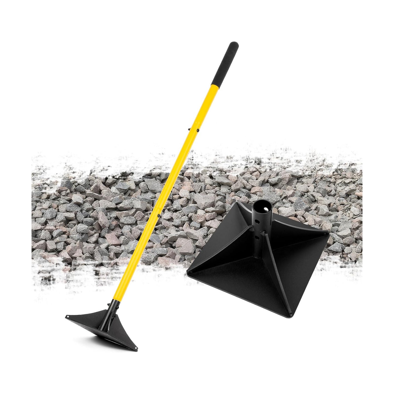 10"x10" Steel Tamper with 48" Handle, Heavy Duty Hand Compactor Tool for Leveling Soil, Gravel, Sand, Asphalt, Ground