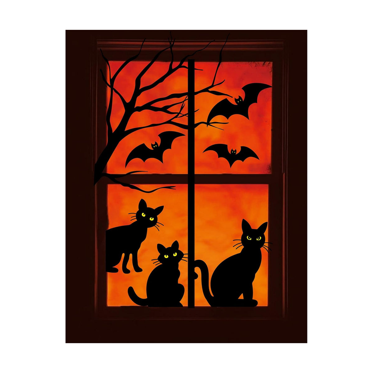Whaline 6 Sheets Halloween Black Cat Window Clings Spooky Cat Bat Silhouette Reusable Window Decals for Haunted House Home Office School Glass Decor Party Supplies
