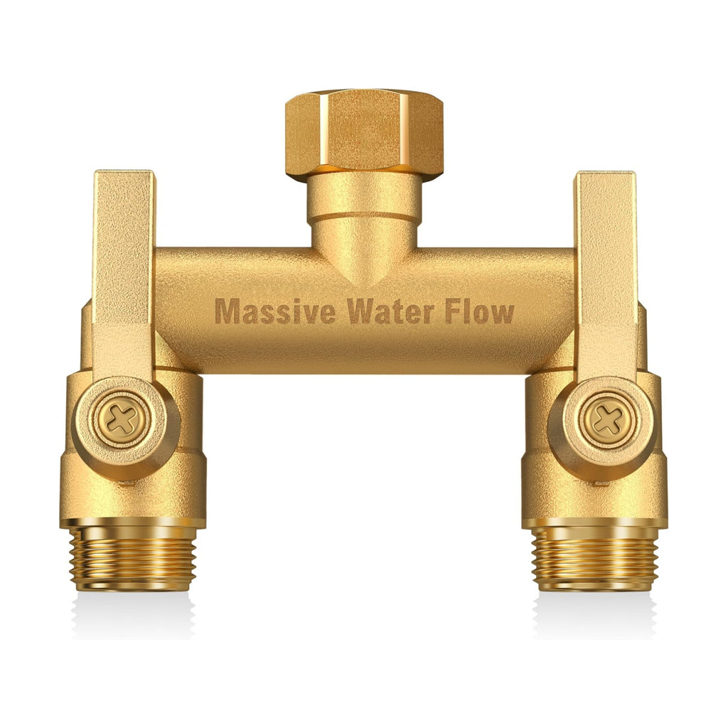 Hose Splitter 2 Way Heavy Duty, Solid Brass Full Flow Outdoor Faucet and Garden Hose Splitters, Water Spigot Splitter T