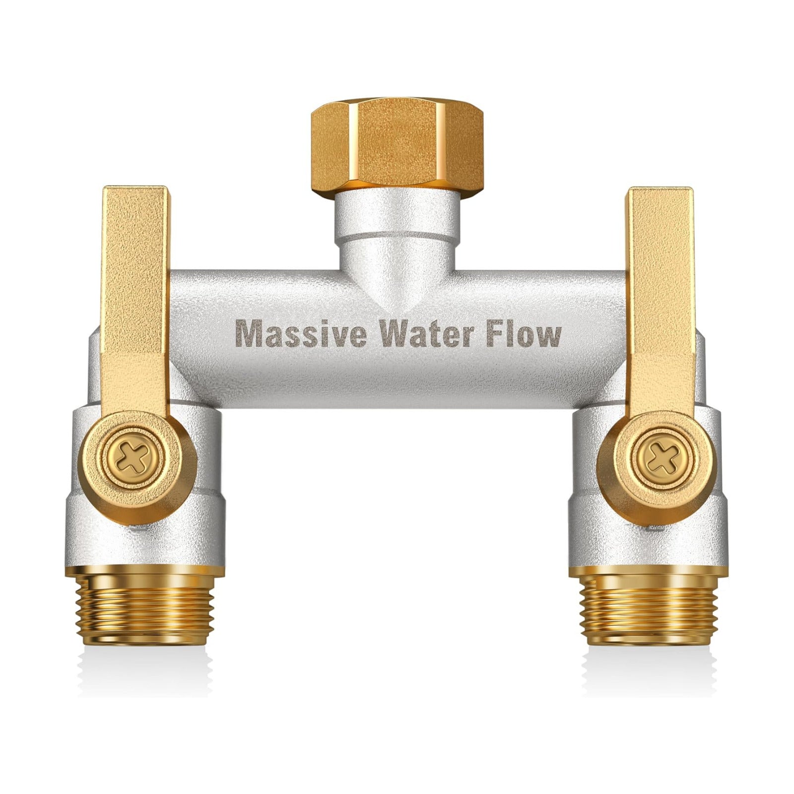 Hose Splitter 2 Way Heavy Duty, Full Flow Solid Brass Nickel Plated Garden Hose Splitter, Spigot Splitter Valve with