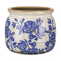 5.9'' Vintage Ceramic Planter, Ice Crack Glaze Blue Rose
