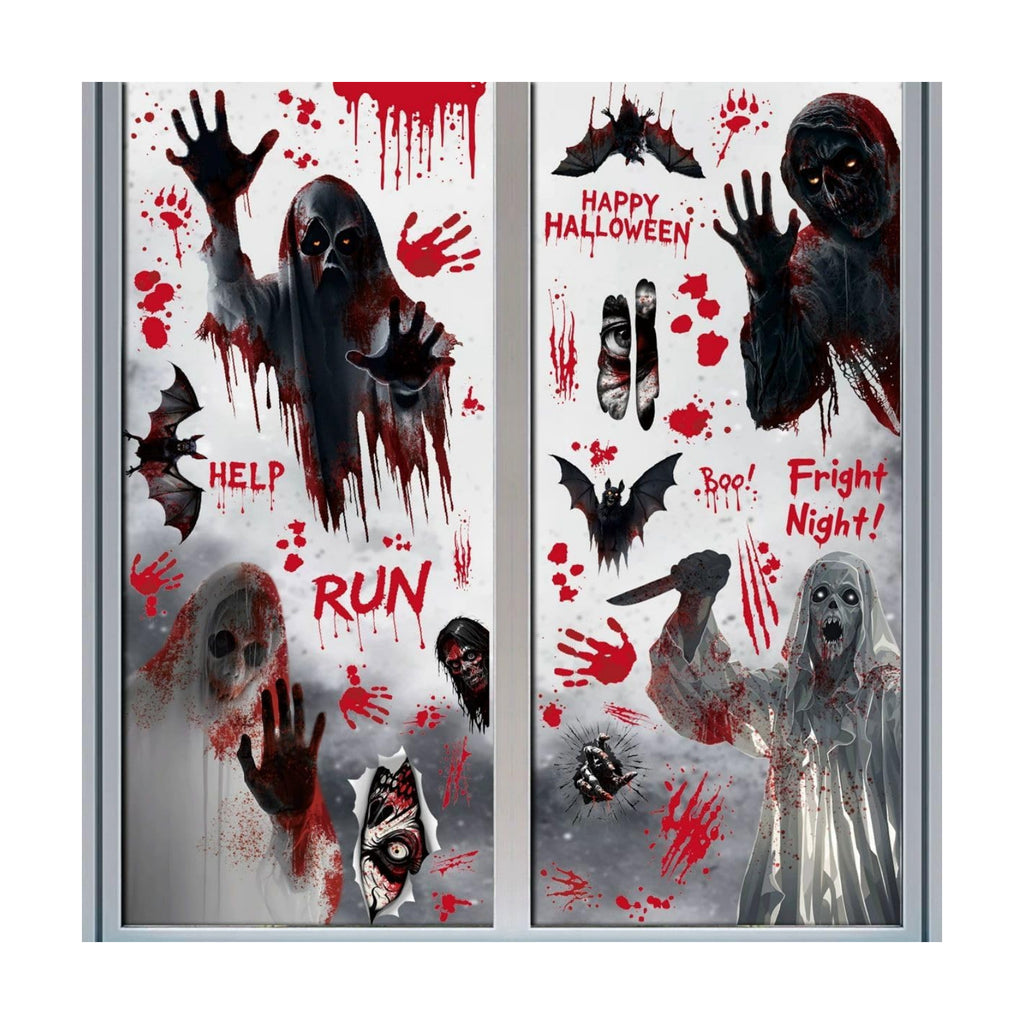 Bloss Halloween Window Clings for Glass Decor, Double-Side Halloween Window Stickers with Mysterious Phantom Design, Red Print (Hand & Foot) Ghost Window Decals for Home/Party Decorations