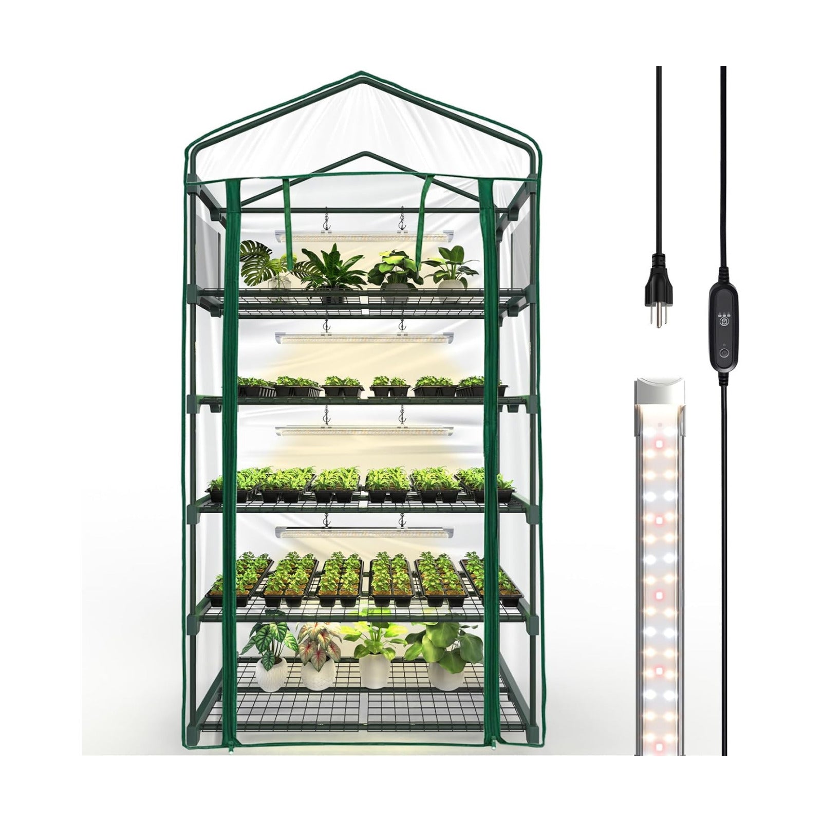 Indoor Greenhouse with Grow Light, 5-Tier Large Greenhouse Cabinet | 5x24W LED Grow Lights, Clear PVC Cover, 5 Heavy