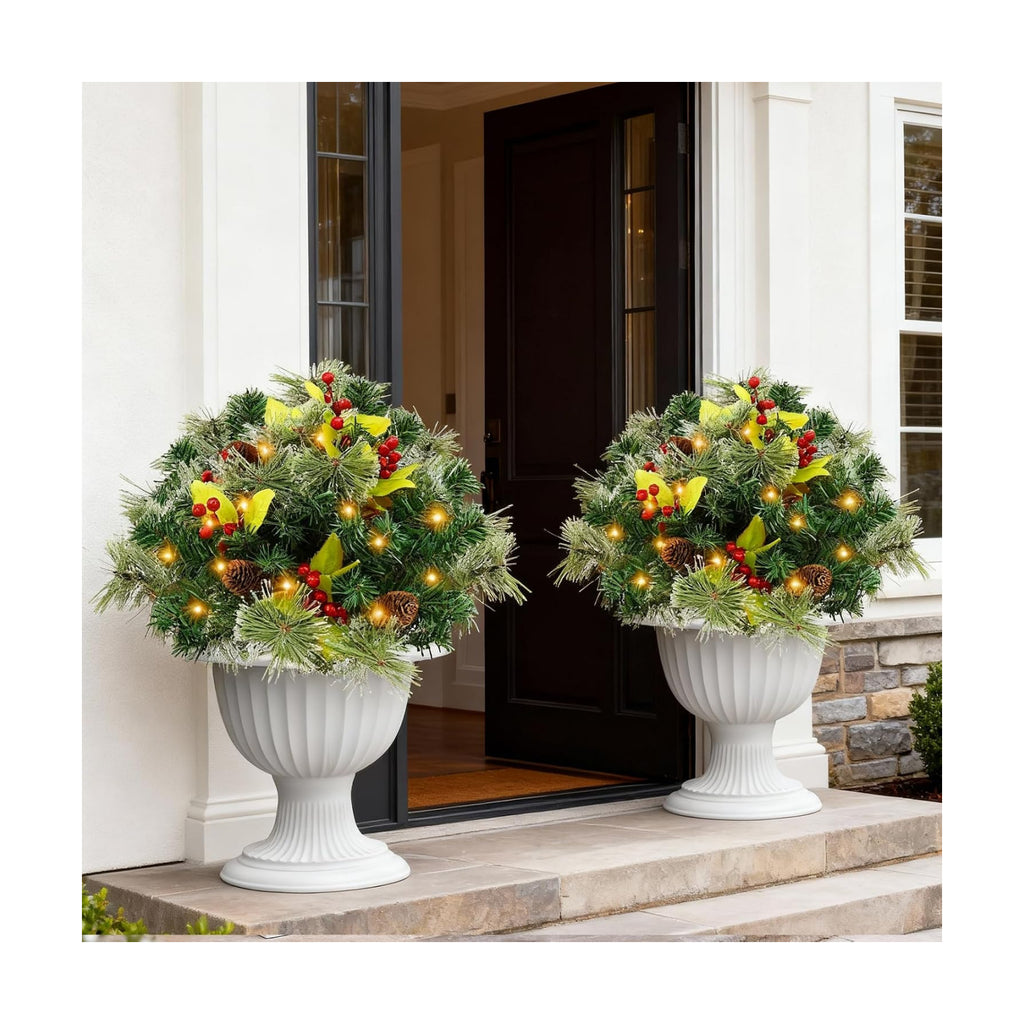 2-Pack 18in Christmas Urn Filler with Timer, 60 Warm White Lights