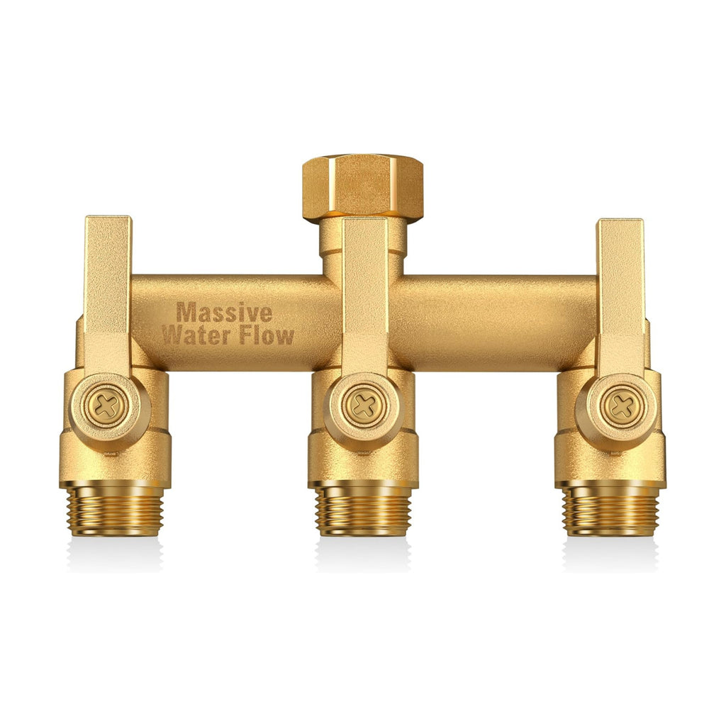 3 Way Hose Splitter Heavy Duty, Solid Brass Full Flow Outdoor Faucet and Garden Hose Splitters, Water Spigot Splitter T