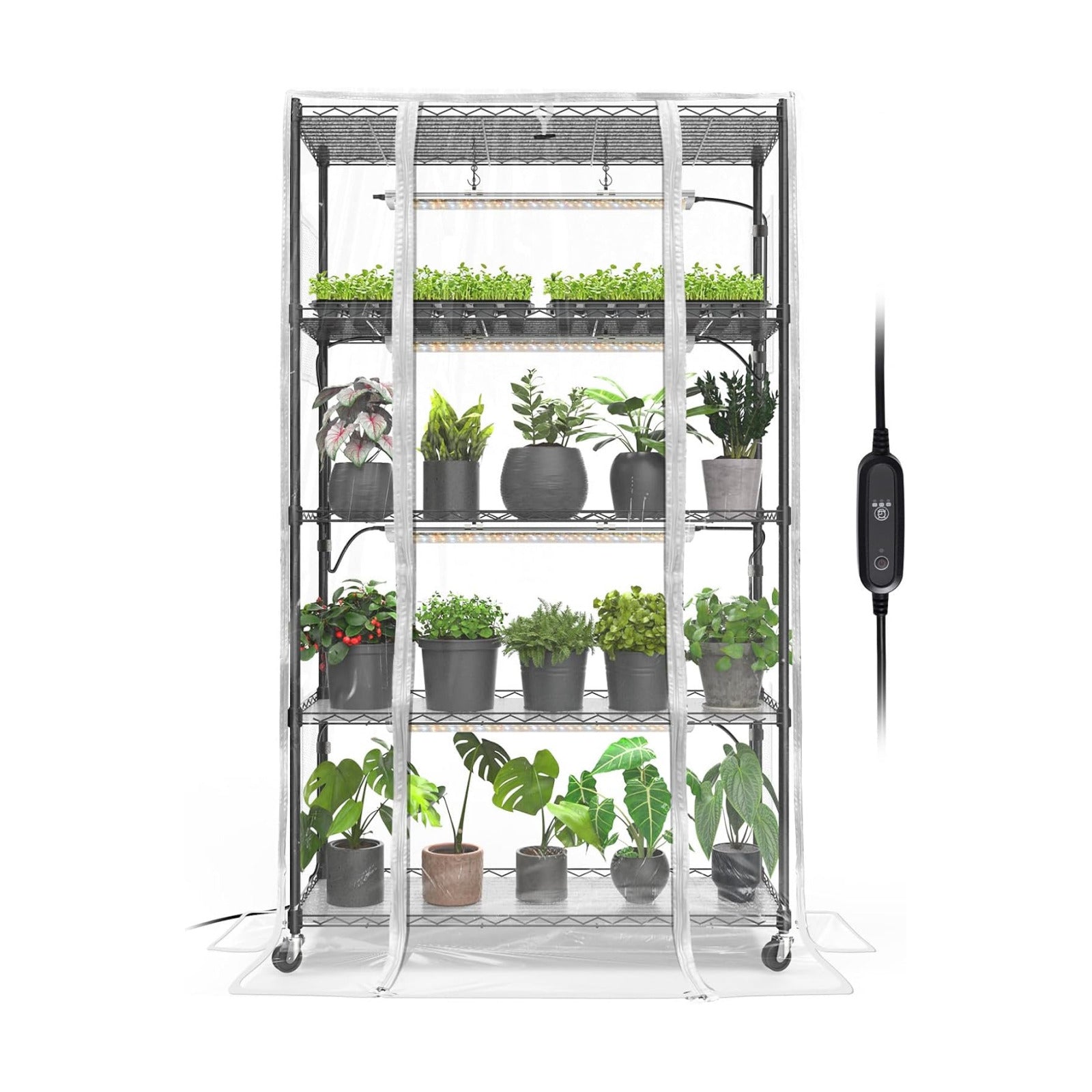 Indoor Greenhouse with Grow Light, 35.4x13.8x59in | Indoor Greenhouse, 4-Pack Full Spectrum Plant Lights, 24W Each