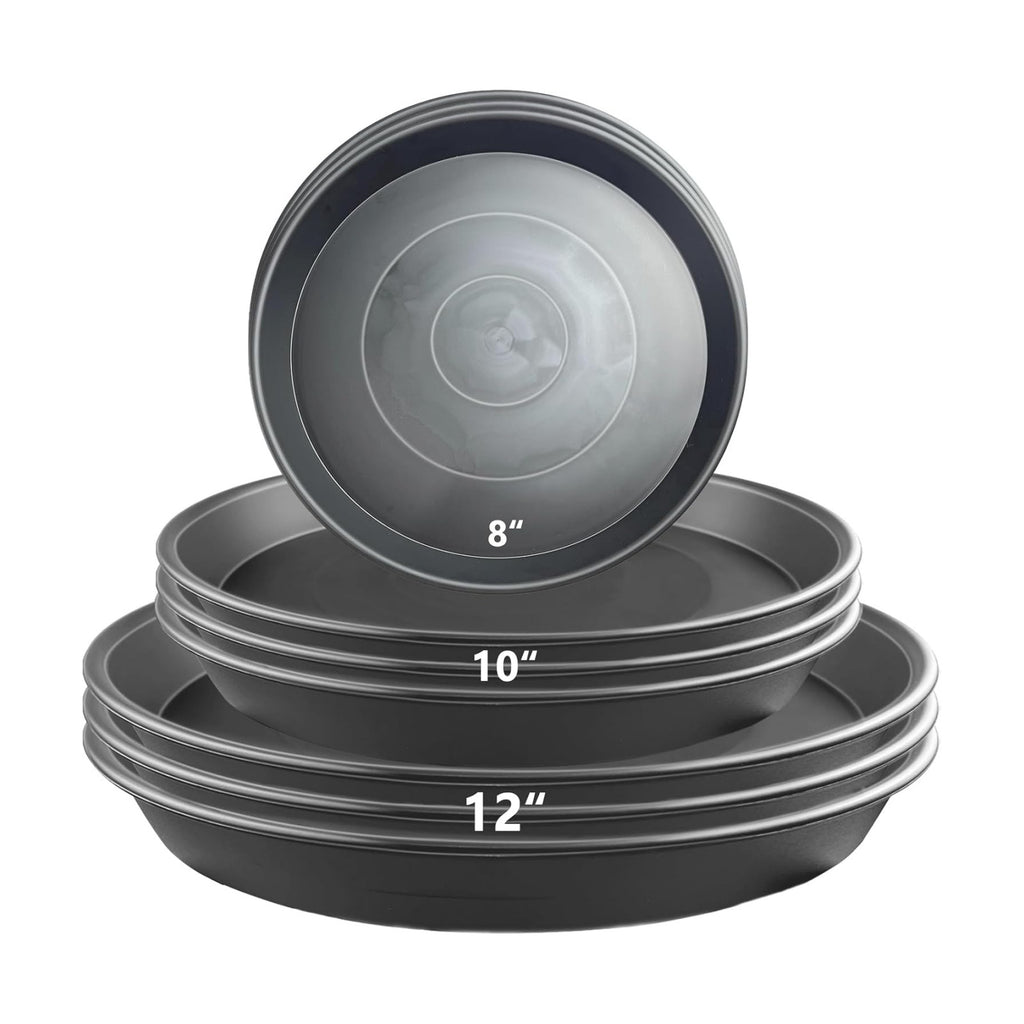 9 Pack Gray Plant Saucer Set, 8 10 12 Inch Heavy Duty PP Plant Saucers | Multi Size Plant Saucers for Small, Medium &