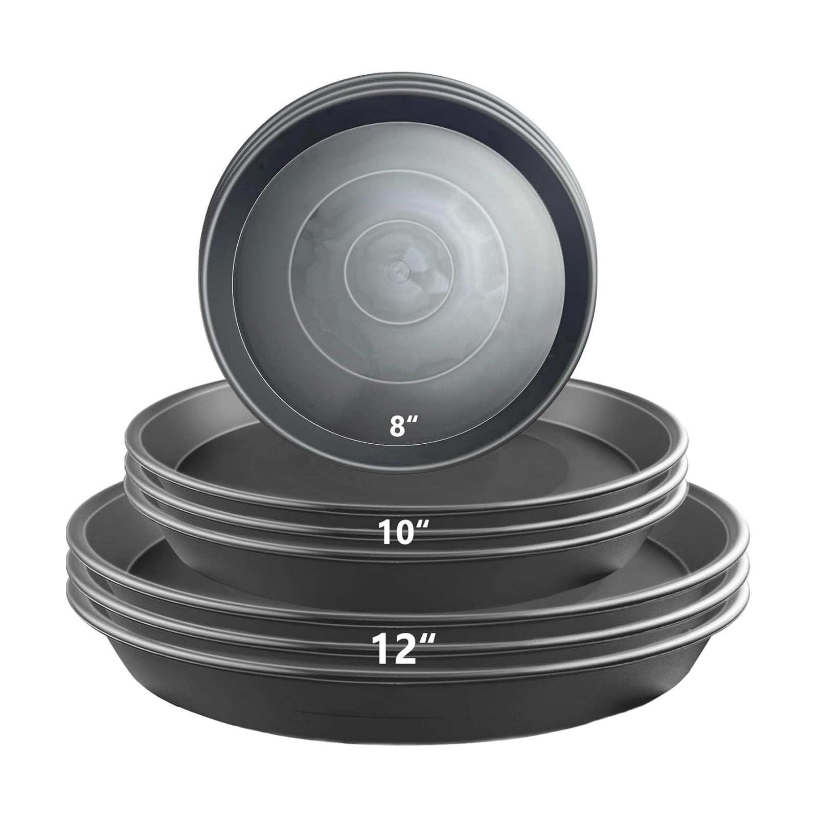 9 Pack Gray Plant Saucer Set, 8 10 12 Inch Heavy Duty PP Plant Saucers | Multi Size Plant Saucers for Small, Medium &