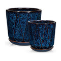Oairse Ceramic Pots for Plants, 8+6 inch Plant Pots with Drainages Holes & Saucers Large Blue Ceramic Planters