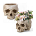 2 Pack Halloween Skull Planter, Beige, Vintage
