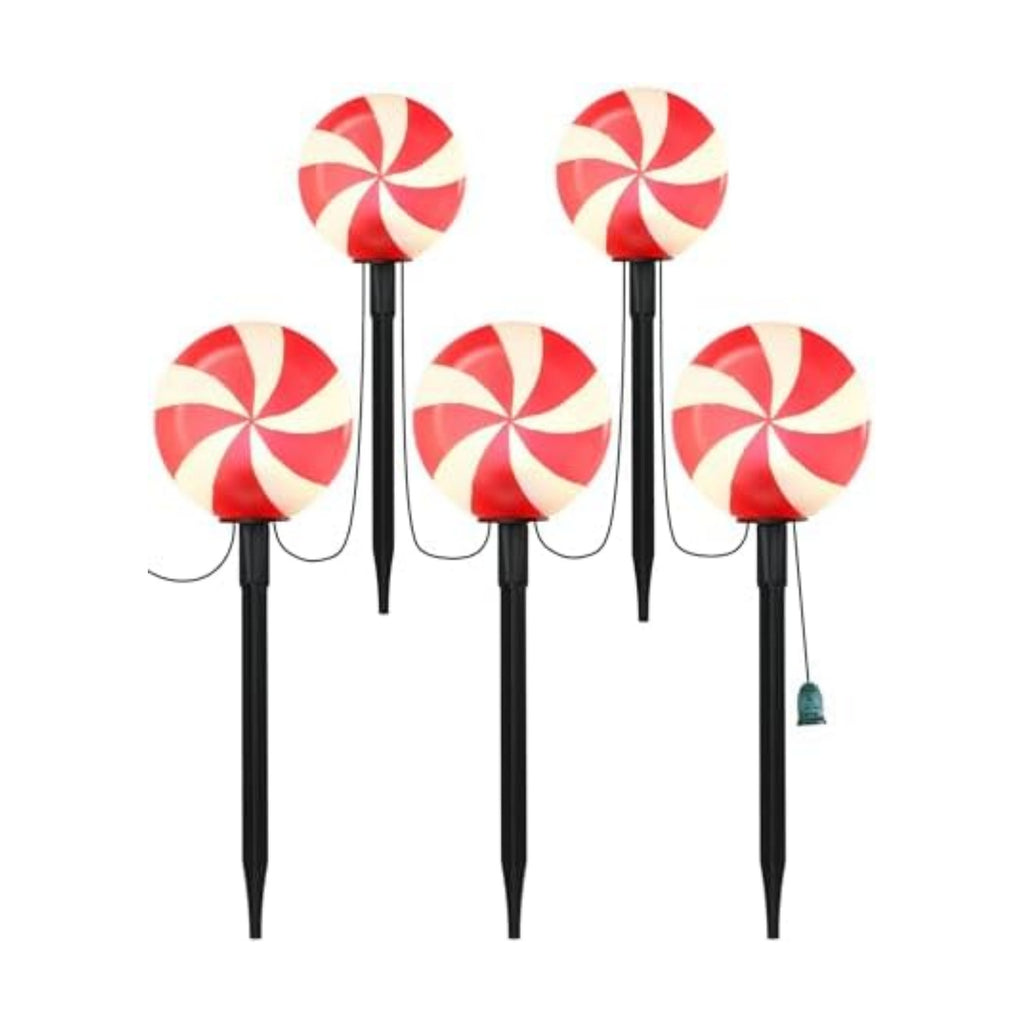 10.5FT Christmas Pathway Lights, 5PK LED Candy Cane Yard Stake Lights