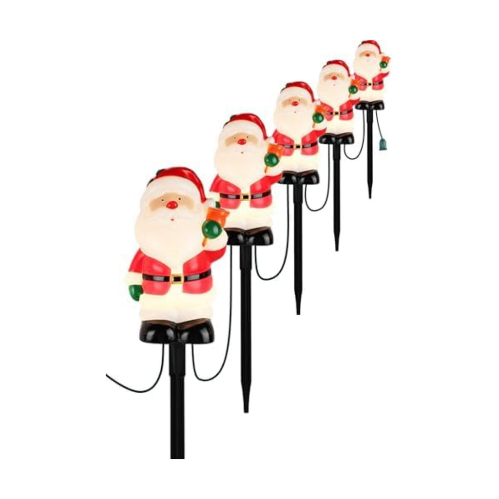 5-Pack Commercial-Grade Christmas Pathway Stakes - 15.98" Tall Santa Holding Bell Stake Lights with Heavy-Duty C7 LEDs, Waterproof for Pro-Level Yard Decor