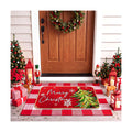 Tinideya 2 Pcs Christmas Door Mat Outdoor Whimsical Xmas Tree Front Doormat Nonslip Red and White Buffalo Plaid Layered Linen Rubber Xmas Rugs Merry Christmas Decor for Front Porch Entryway Outside