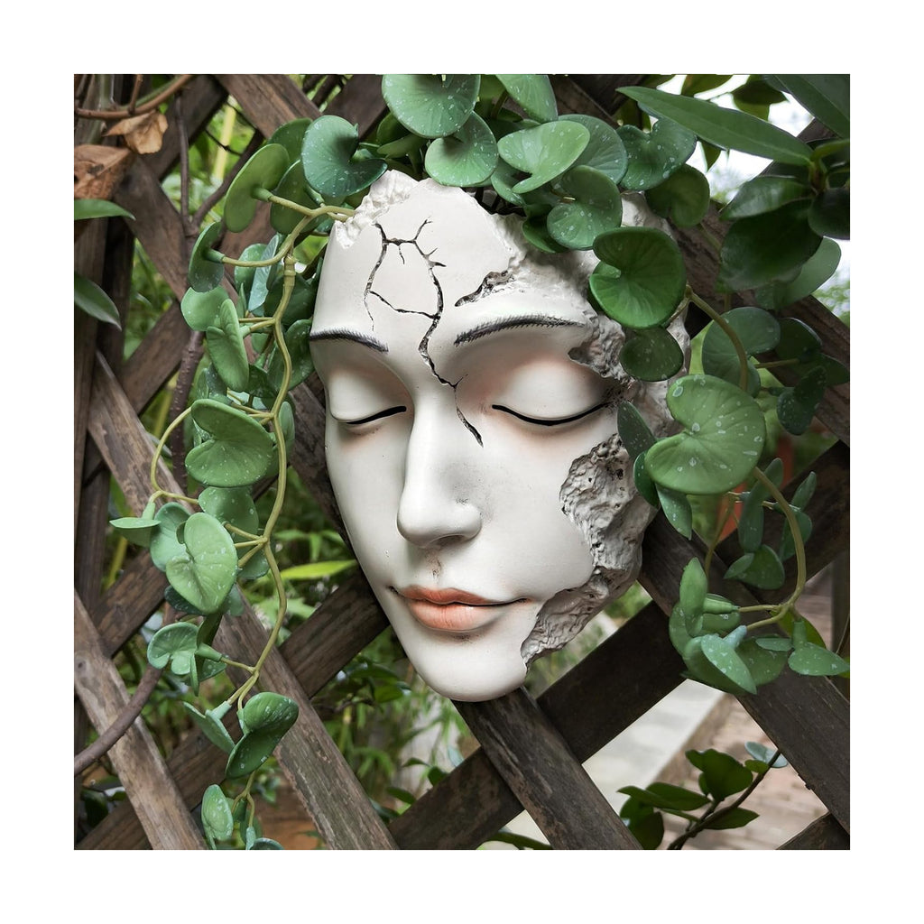 Elegant Face Wall Planter - Matte White Resin Flower Pot with Drainage Hole, 7.5" Artistic Hanging Vase for Succulents