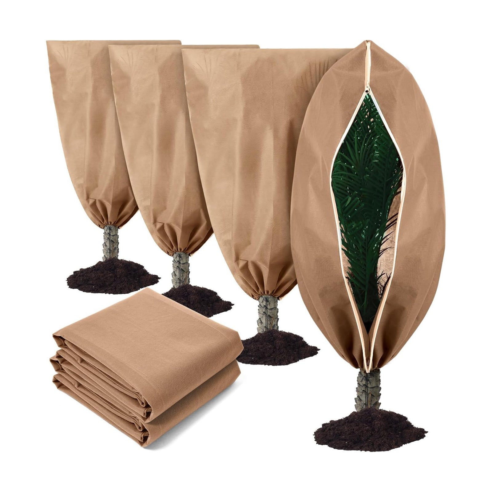 4 Pcs Plant Covers Freeze Protection Reusable Plant Protector with Zipper and Drawstring, Winter Bush Covers Freeze