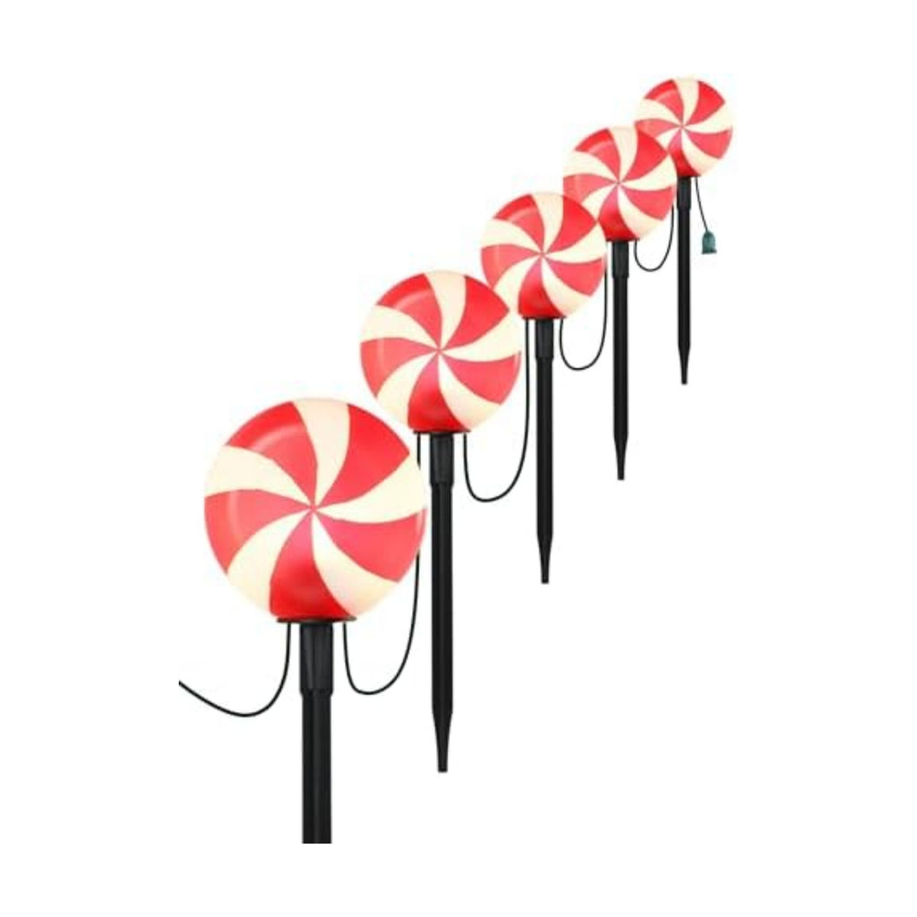 Set of 5 Large Christmas Candy Cane Yard Stakes, Professional-Grade Outdoor Peppermint Decorations with C7 LED Lights, Heavy-Duty Holiday Light Stakes for Walkway, Lawn & Driveway