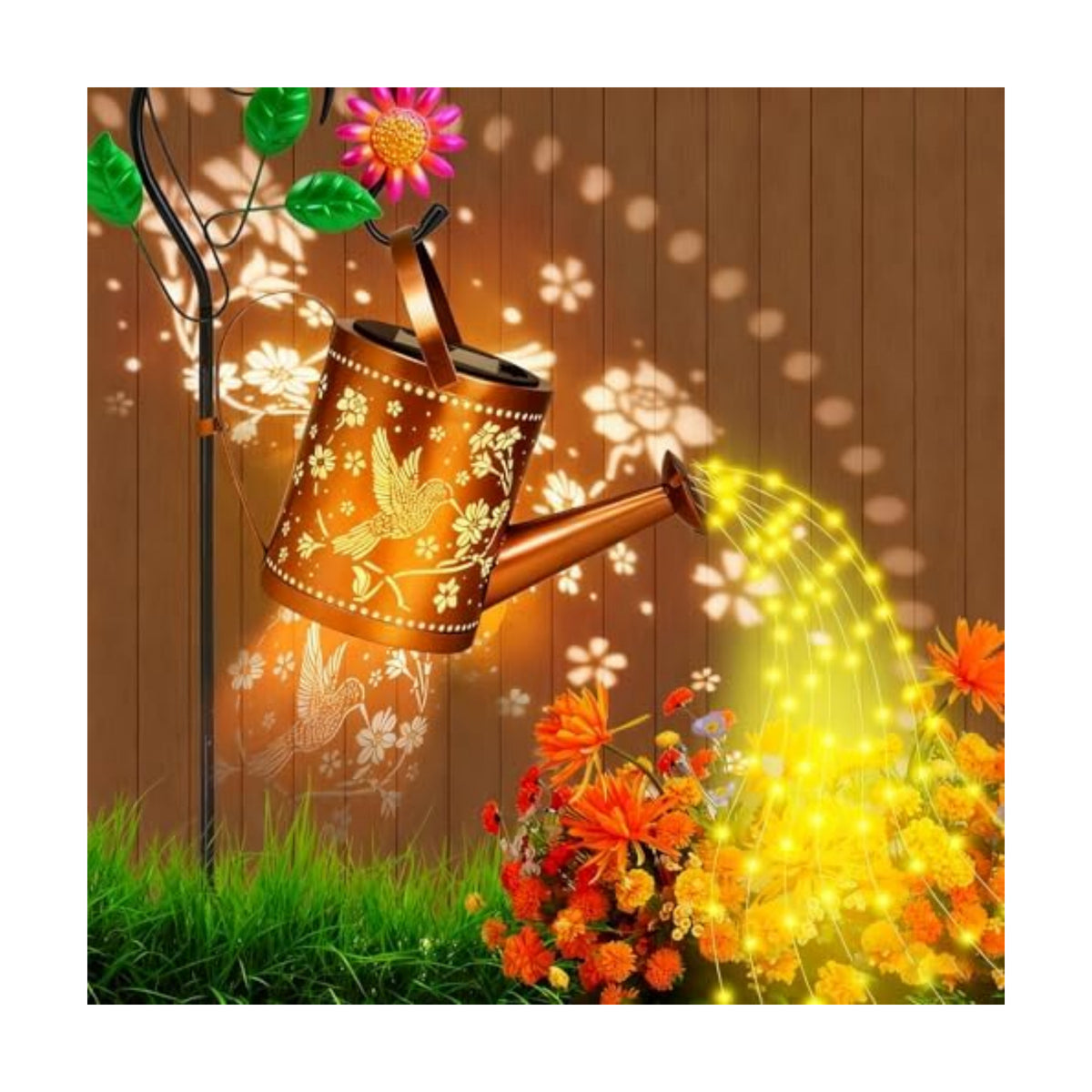 Hummingbird Outdoor Hanging Solar Lantern Waterproof Metal Openwork Hummingbird Watering Can Landscape Lights with Shepherd Hook for Porch Lawn Driveway Backyard Pathway Gifts for Women Mom Grandma
