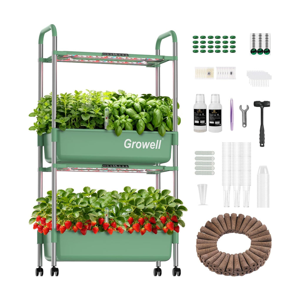 Growell Hydroponics Growing System Kit, 54 Pods Vertical Indoor Herb Garden with Smart LED Grow Light, Auto Circulating