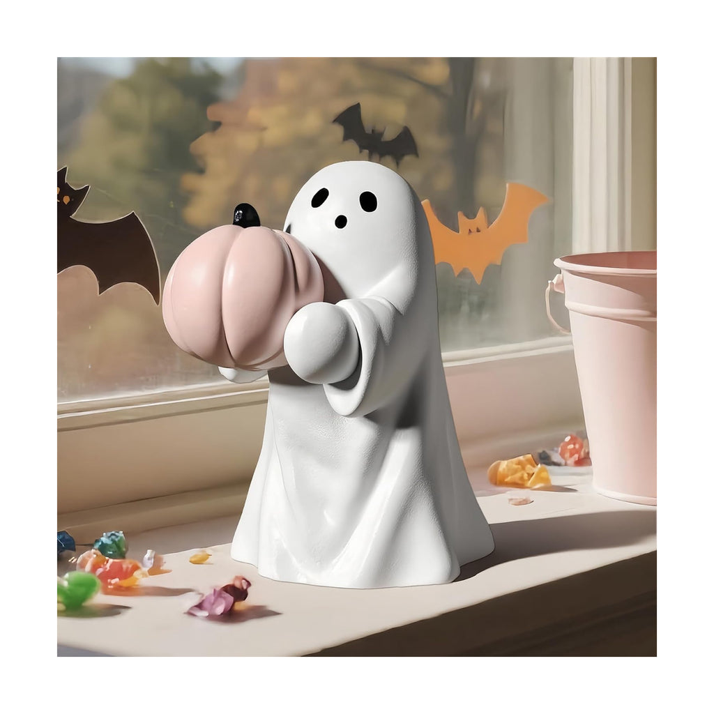 Halloween Ghost Figurine Funny Pumpkin Ghost Statue Ghost Decoration Holding for Gift Props Tabletop Home Decor Best Gifts for Anniversary Weddings