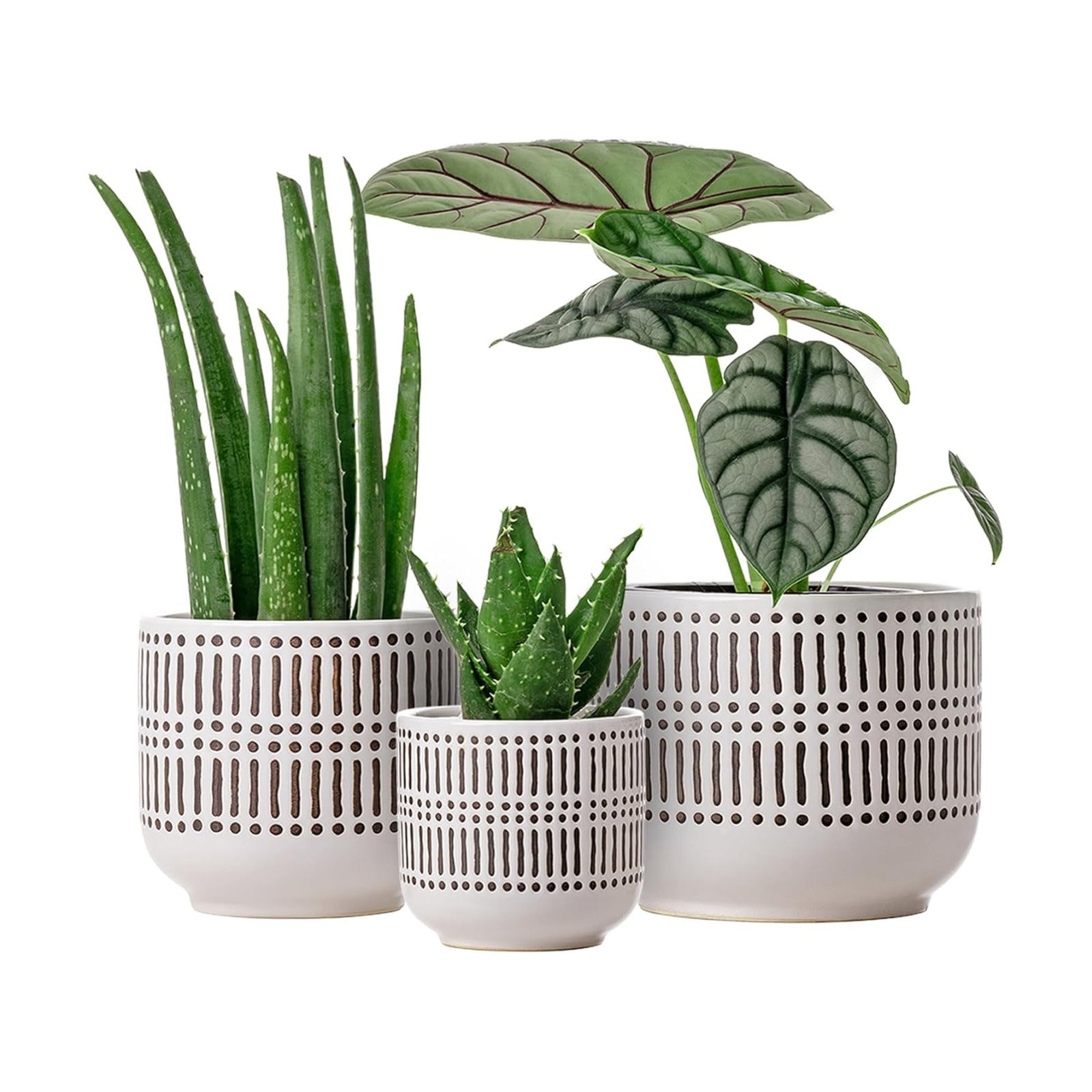 Docrin 3-Pack Ceramic Plant pots Set - 6.5"+5.3"+4" Dual-Tone Flower Pots with Drainage Holes, Modern Indoor Outdoor
