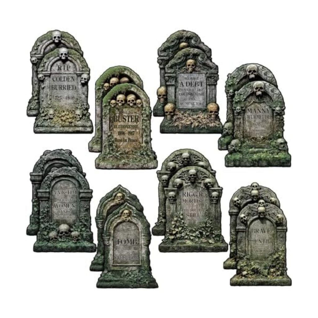Eaasty 16 Pcs Halloween Tombstone Cutouts Double-Sided Paper Decorations