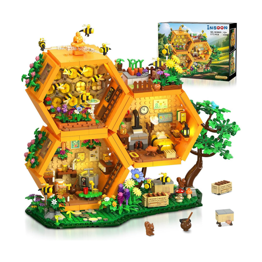 INSOON Bee House Building Set with Lights for Adults, Farm Treehouse Kit | Honey Bee Garden Display Model with