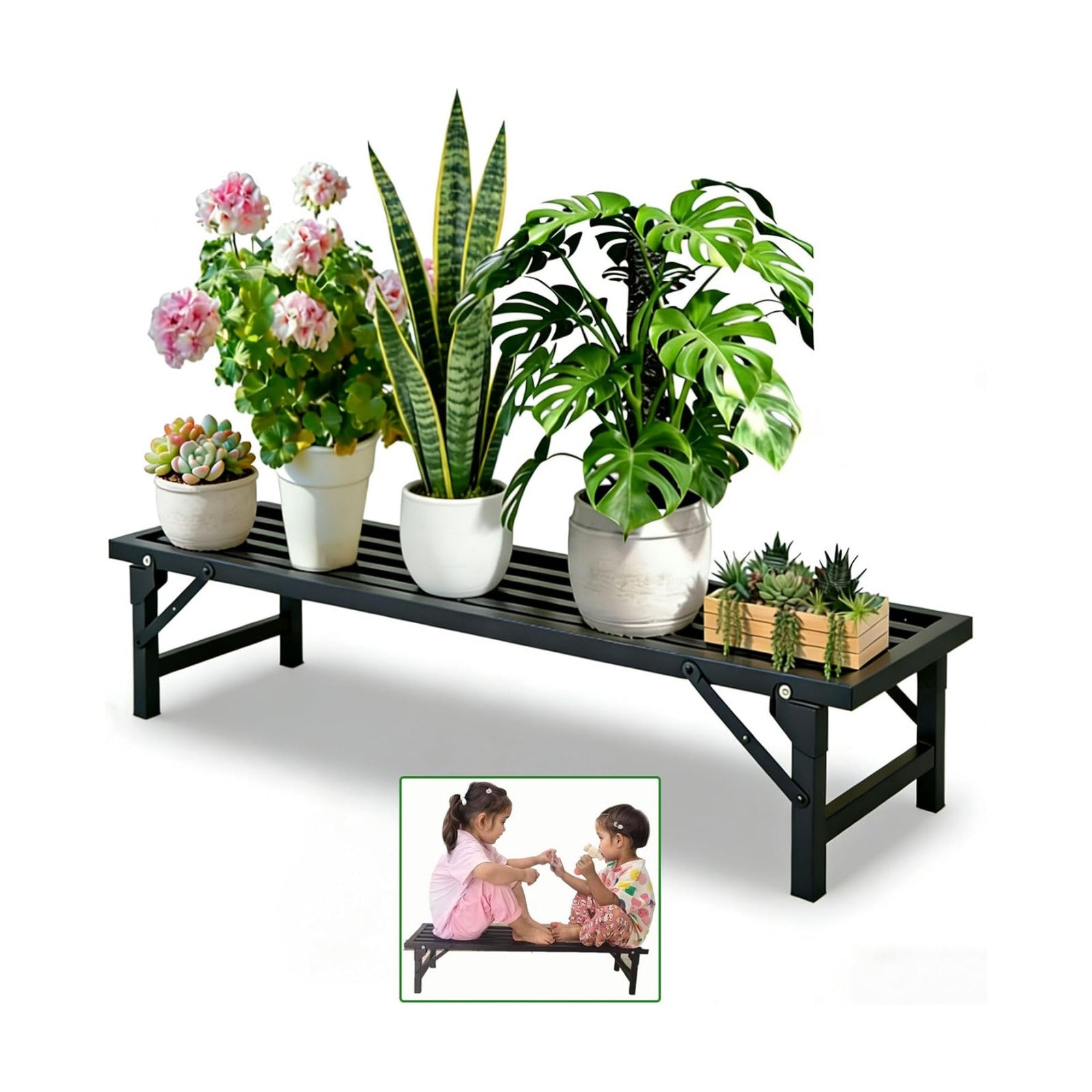 Foldable Single Tier Plant Stand, Heavy Duty Iron Plant Shelf，Anti-Rust Waterproof Flower Pot Stand, Tool-Free Quick