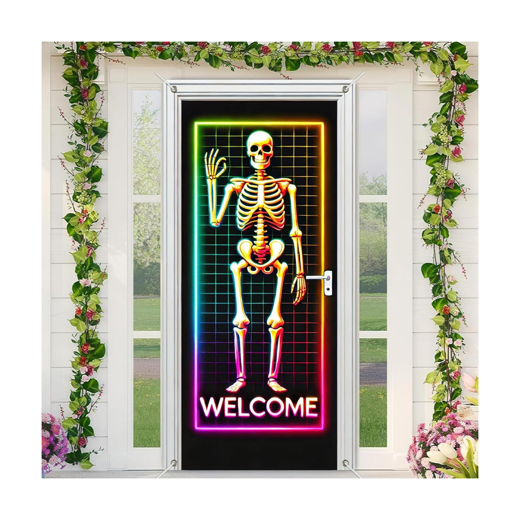 BlissYard Door Cover Haunted House Skeleton 35x71 Inch Polyester