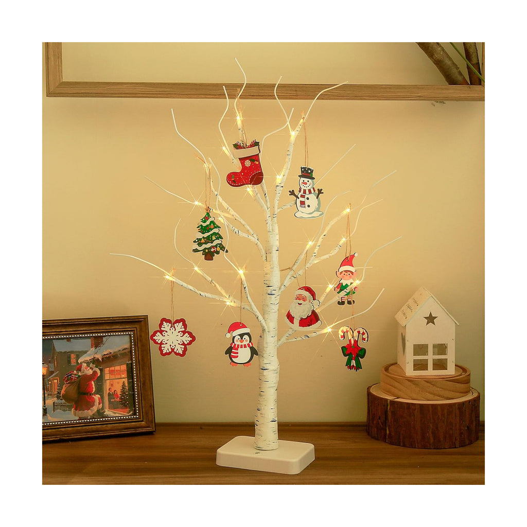 EAMBRITE Lighted Birch Tree with Ornaments, Small White Christmas Trees